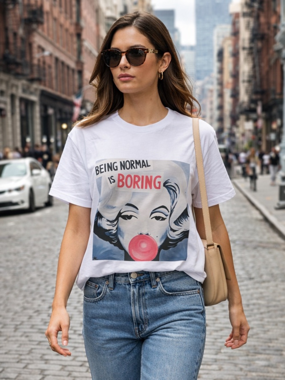 ♻️ UPCYCLED Classic White Cotton Tshirt with Marylin Monroe Decal SM